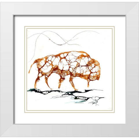 Cellular Bison White Modern Wood Framed Art Print with Double Matting by Art by Leslie Franklin