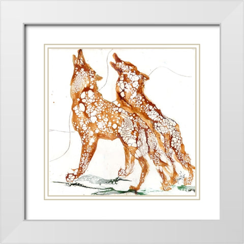 Cellular Wolves2 White Modern Wood Framed Art Print with Double Matting by Art by Leslie Franklin