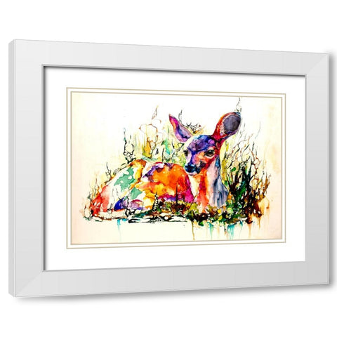 Flora And Fawna White Modern Wood Framed Art Print with Double Matting by Art by Leslie Franklin