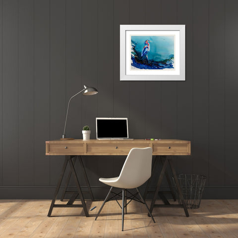 Heron There White Modern Wood Framed Art Print with Double Matting by Art by Leslie Franklin
