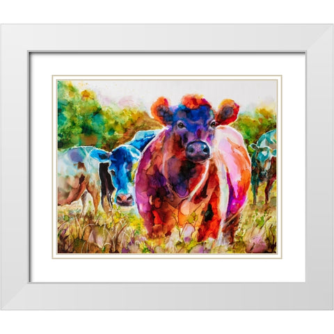 Love Is A Cattlefield White Modern Wood Framed Art Print with Double Matting by Art by Leslie Franklin