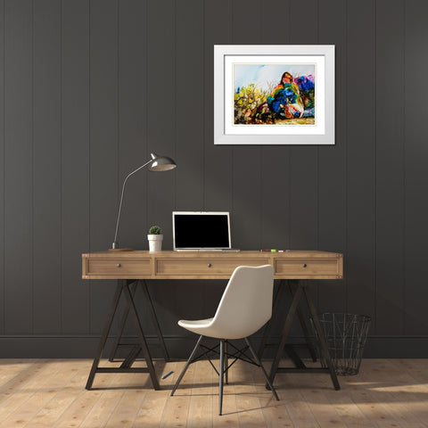 Meanwhile In The Meadow White Modern Wood Framed Art Print with Double Matting by Art by Leslie Franklin