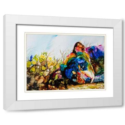Meanwhile In The Meadow White Modern Wood Framed Art Print with Double Matting by Art by Leslie Franklin