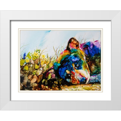 Meanwhile In The Meadow White Modern Wood Framed Art Print with Double Matting by Art by Leslie Franklin