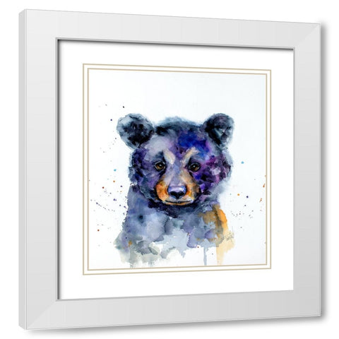 Nursery Black Bear White Modern Wood Framed Art Print with Double Matting by Art by Leslie Franklin
