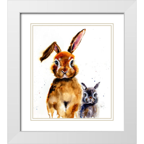 Nursery Bunnies White Modern Wood Framed Art Print with Double Matting by Art by Leslie Franklin
