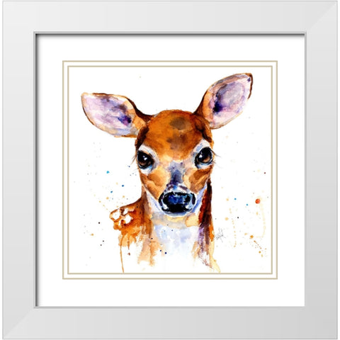 Nursery Fawn White Modern Wood Framed Art Print with Double Matting by Art by Leslie Franklin
