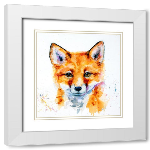 Nursery Fox White Modern Wood Framed Art Print with Double Matting by Art by Leslie Franklin