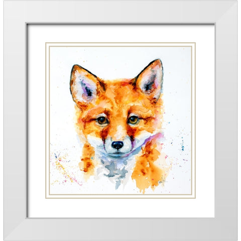 Nursery Fox White Modern Wood Framed Art Print with Double Matting by Art by Leslie Franklin