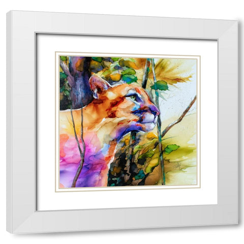 Puma Concolor White Modern Wood Framed Art Print with Double Matting by Art by Leslie Franklin