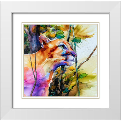 Puma Concolor White Modern Wood Framed Art Print with Double Matting by Art by Leslie Franklin