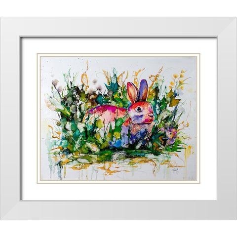 Some Bunnys Hiding White Modern Wood Framed Art Print with Double Matting by Art by Leslie Franklin