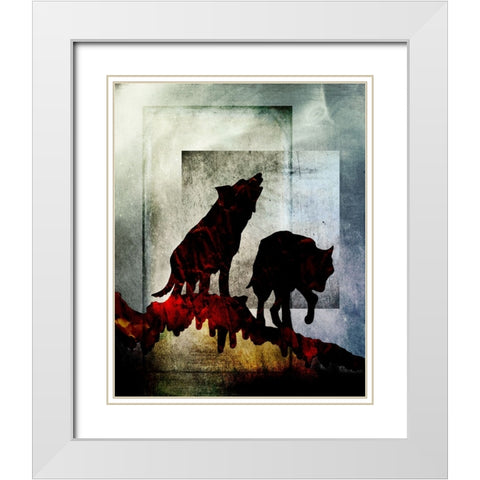 Pair Of Wolves White Modern Wood Framed Art Print with Double Matting by LightBoxJournal