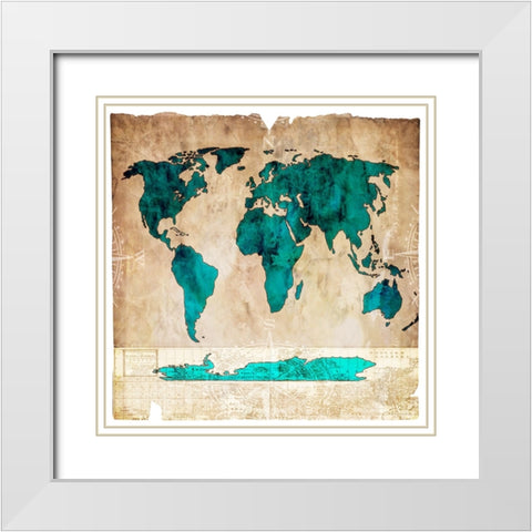 Sea Map I White Modern Wood Framed Art Print with Double Matting by LightBoxJournal