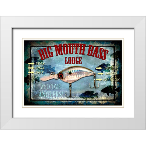 Fishing - Big Mouth Lodge White Modern Wood Framed Art Print with Double Matting by LightBoxJournal