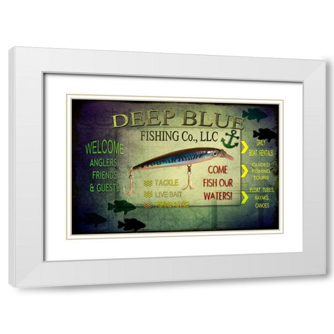 Fishing - Deep Blue LLC sign White Modern Wood Framed Art Print with Double Matting by LightBoxJournal