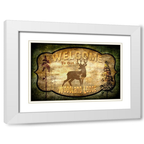 Welcome_Lodge Deer White Modern Wood Framed Art Print with Double Matting by LightBoxJournal