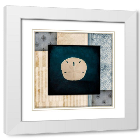 Blue Sea Sand Dollar White Modern Wood Framed Art Print with Double Matting by LightBoxJournal