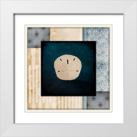 Blue Sea Sand Dollar White Modern Wood Framed Art Print with Double Matting by LightBoxJournal