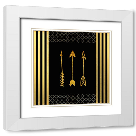 Black And Gold - Feathered Fashion Arrow White Modern Wood Framed Art Print with Double Matting by LightBoxJournal