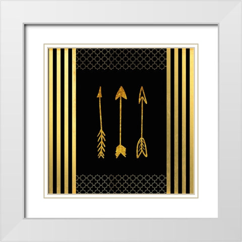 Black And Gold - Feathered Fashion Arrow White Modern Wood Framed Art Print with Double Matting by LightBoxJournal
