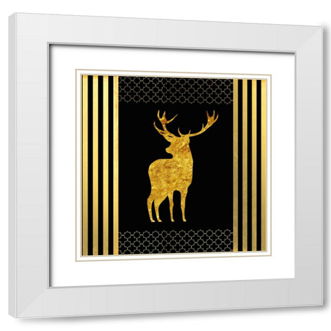 Black And Gold - Feathered Fashion Stag White Modern Wood Framed Art Print with Double Matting by LightBoxJournal