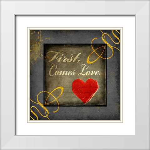 Gold First Comes Love 1 White Modern Wood Framed Art Print with Double Matting by LightBoxJournal