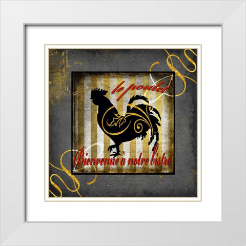 Gold Welcome To Our Bistro Chicken 1 White Modern Wood Framed Art Print with Double Matting by LightBoxJournal