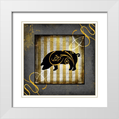 Gold Welcome To Our Bistro Pig White Modern Wood Framed Art Print with Double Matting by LightBoxJournal