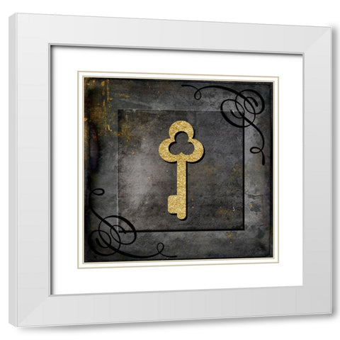 Grunge Gold Crown Key White Modern Wood Framed Art Print with Double Matting by LightBoxJournal
