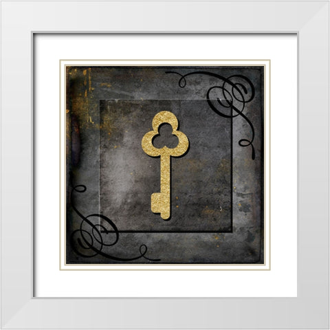 Grunge Gold Crown Key White Modern Wood Framed Art Print with Double Matting by LightBoxJournal