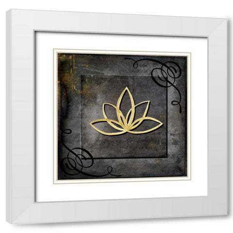 Grunge Gold Crown Lotus White Modern Wood Framed Art Print with Double Matting by LightBoxJournal