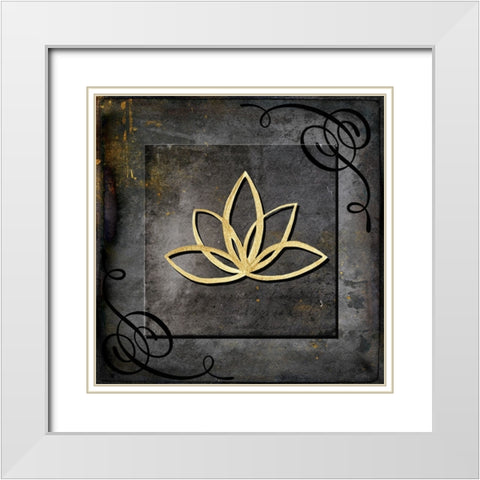 Grunge Gold Crown Lotus White Modern Wood Framed Art Print with Double Matting by LightBoxJournal