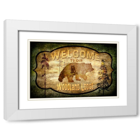 Welcome - Lodge Black Bear 1 White Modern Wood Framed Art Print with Double Matting by LightBoxJournal
