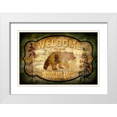 Welcome - Lodge Black Bear 1 White Modern Wood Framed Art Print with Double Matting by LightBoxJournal