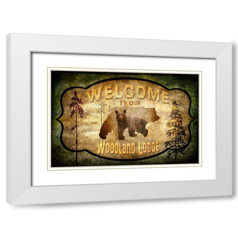 Welcome - Lodge Black Bear 2 White Modern Wood Framed Art Print with Double Matting by LightBoxJournal
