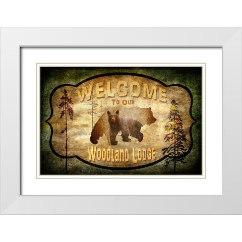 Welcome - Lodge Black Bear 2 White Modern Wood Framed Art Print with Double Matting by LightBoxJournal