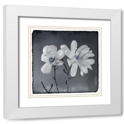 Blue Magnolia 3 White Modern Wood Framed Art Print with Double Matting by LightBoxJournal