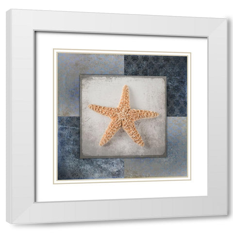 Blue Star Fish White Modern Wood Framed Art Print with Double Matting by LightBoxJournal