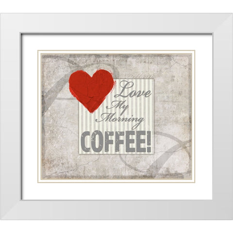 Decortive Pattern Love Coffee White Modern Wood Framed Art Print with Double Matting by LightBoxJournal