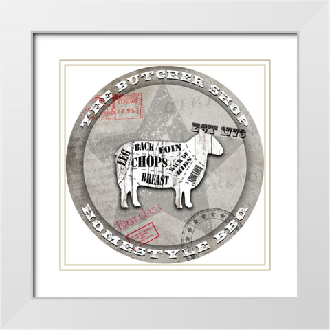 American Butcher Shop Round Sheep White Modern Wood Framed Art Print with Double Matting by LightBoxJournal