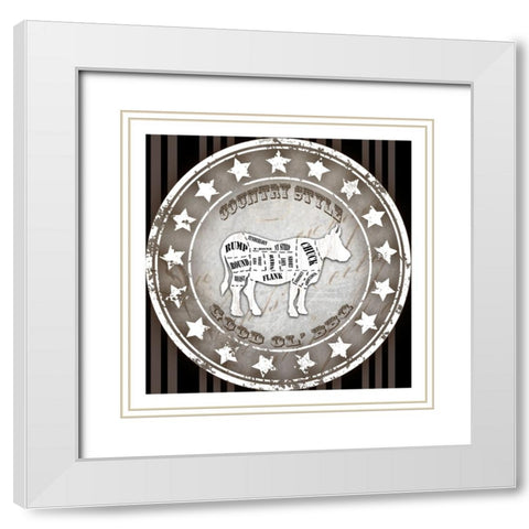 Good Ol BBQ Square Cow White Modern Wood Framed Art Print with Double Matting by LightBoxJournal