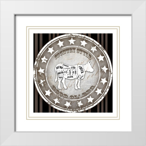 Good Ol BBQ Square Cow White Modern Wood Framed Art Print with Double Matting by LightBoxJournal