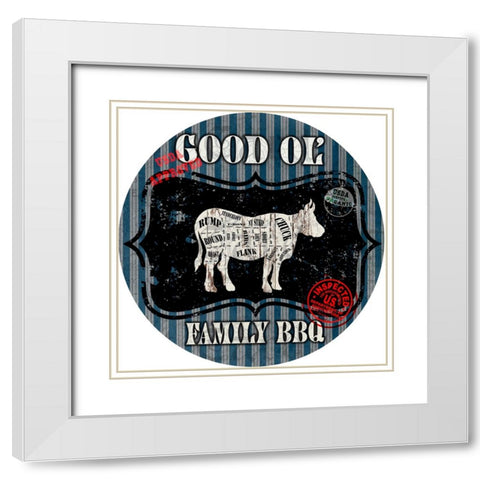 Good Ol Family BBQ Round Cow White Modern Wood Framed Art Print with Double Matting by LightBoxJournal
