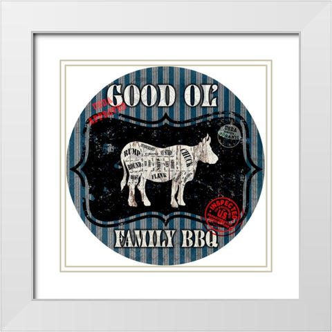 Good Ol Family BBQ Round Cow White Modern Wood Framed Art Print with Double Matting by LightBoxJournal
