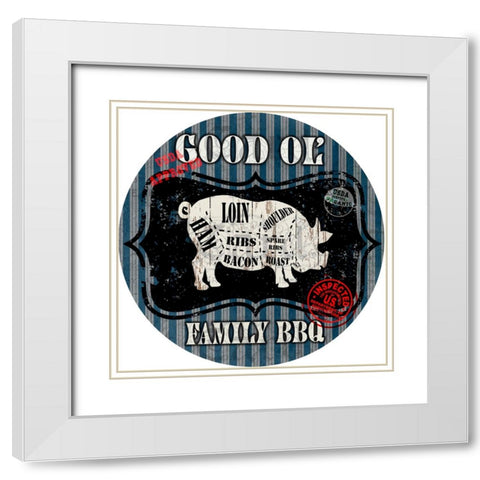 Good Ol Family BBQ Round Pig White Modern Wood Framed Art Print with Double Matting by LightBoxJournal