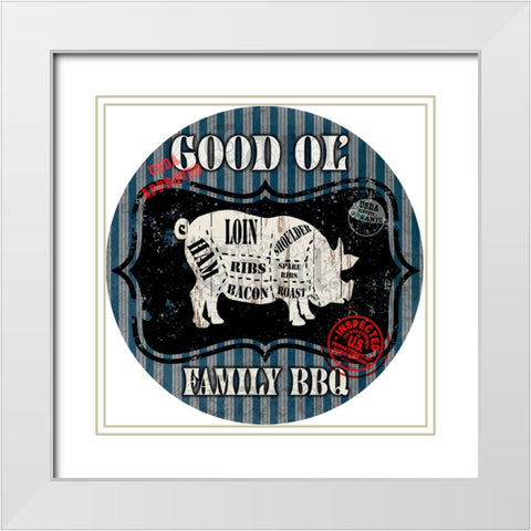 Good Ol Family BBQ Round Pig White Modern Wood Framed Art Print with Double Matting by LightBoxJournal