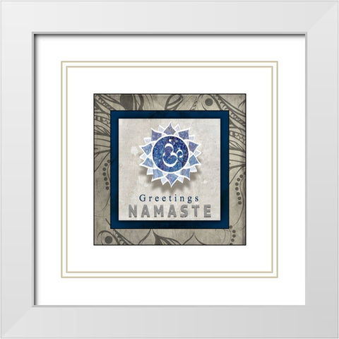 Chakras Yoga Tile Namaste V1 White Modern Wood Framed Art Print with Double Matting by LightBoxJournal
