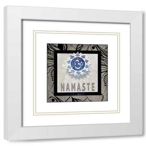Chakras Yoga Tile Namaste V2 White Modern Wood Framed Art Print with Double Matting by LightBoxJournal