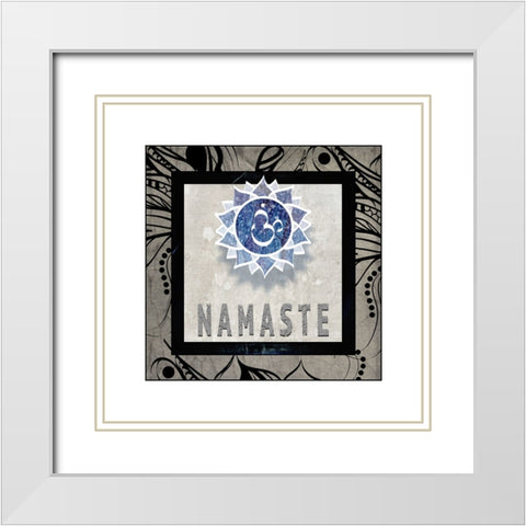 Chakras Yoga Tile Namaste V2 White Modern Wood Framed Art Print with Double Matting by LightBoxJournal